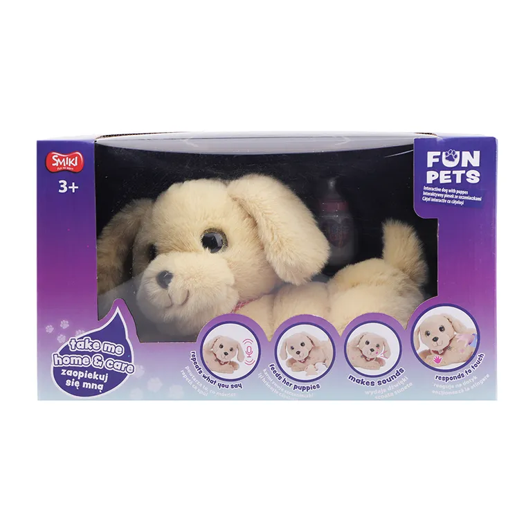 Smiki, Fun Pets, Catelus cu pui, jucarie de plus interactiva