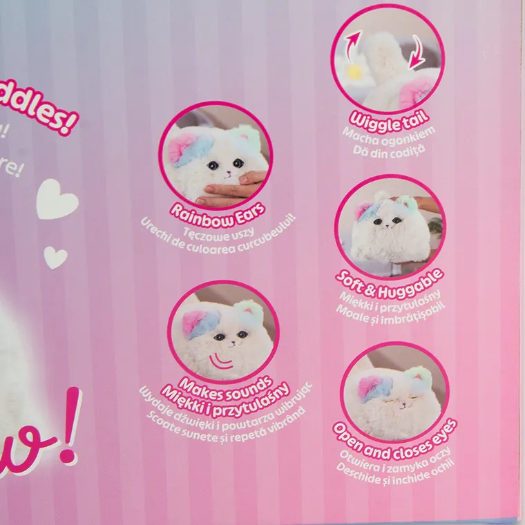 Smiki, Little Dreamer, Pisicuta cu urechiuse curcubeu, jucarie de plus interactiva