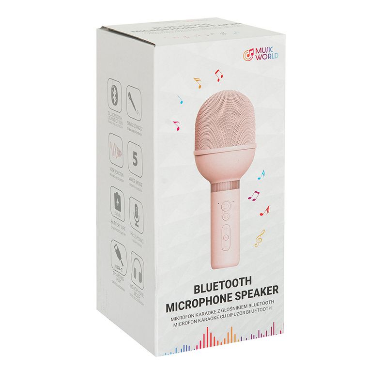Smiki, Music World, microfon karaoke cu difuzor bluetooth, roz