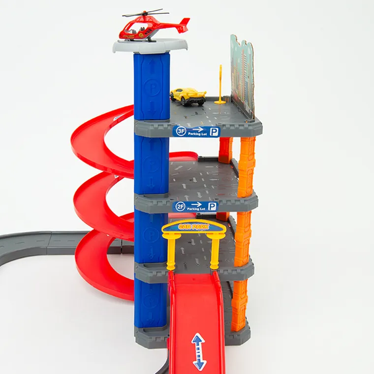 Smiki, pista de curse cu parcare si lift, set cu vehicule, 68 elemente