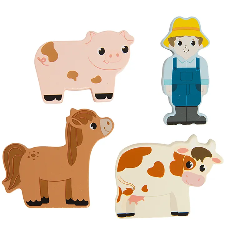 Smiki, Tractor cu remorca si animalute, jucarie din lemn