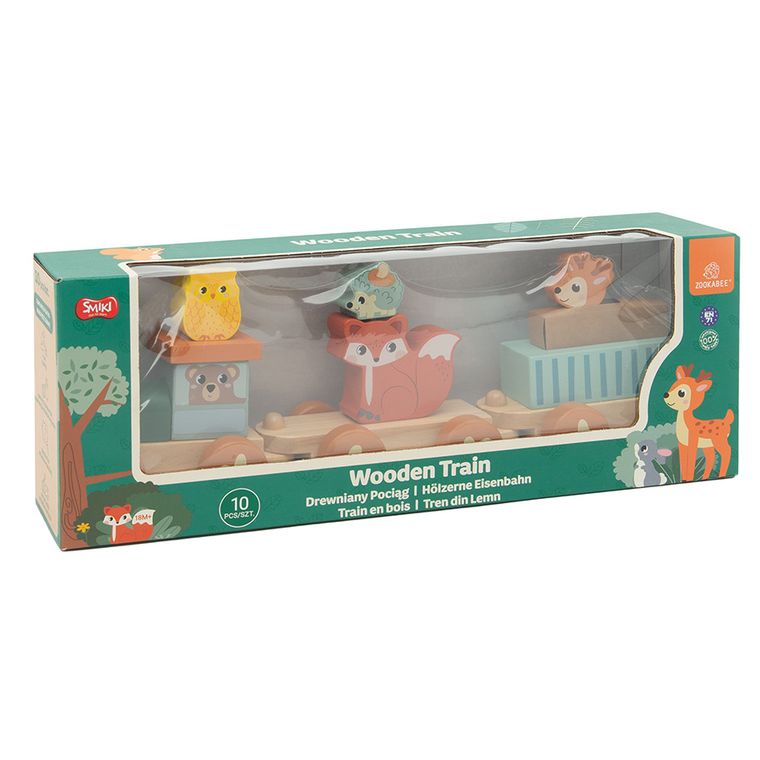 Smiki, Trenulet cu figurine de animalute, jucarie din lemn