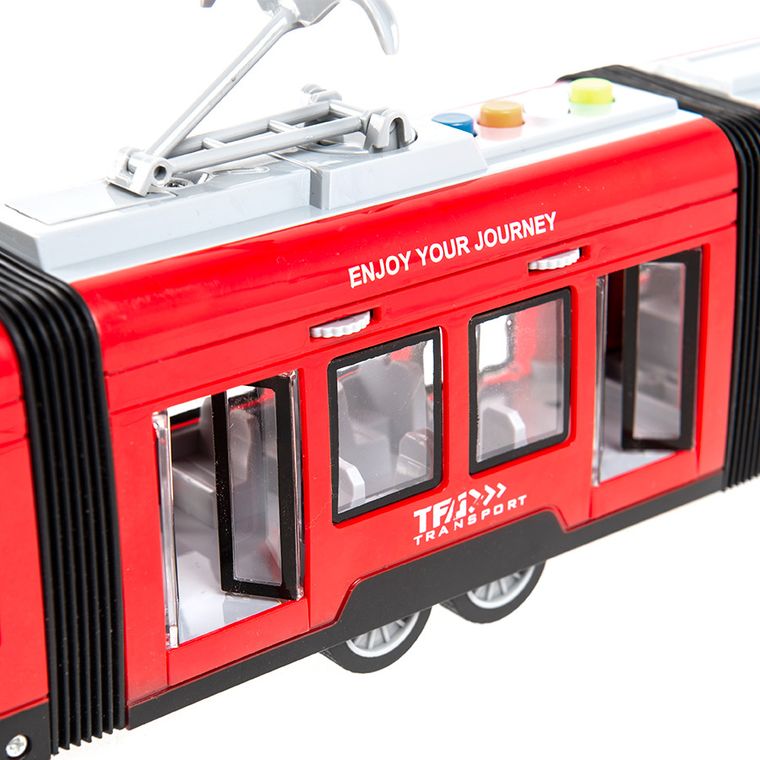 Smiki, Troleibuz, vehicul cu lumini si sunete, rosu, 1:16