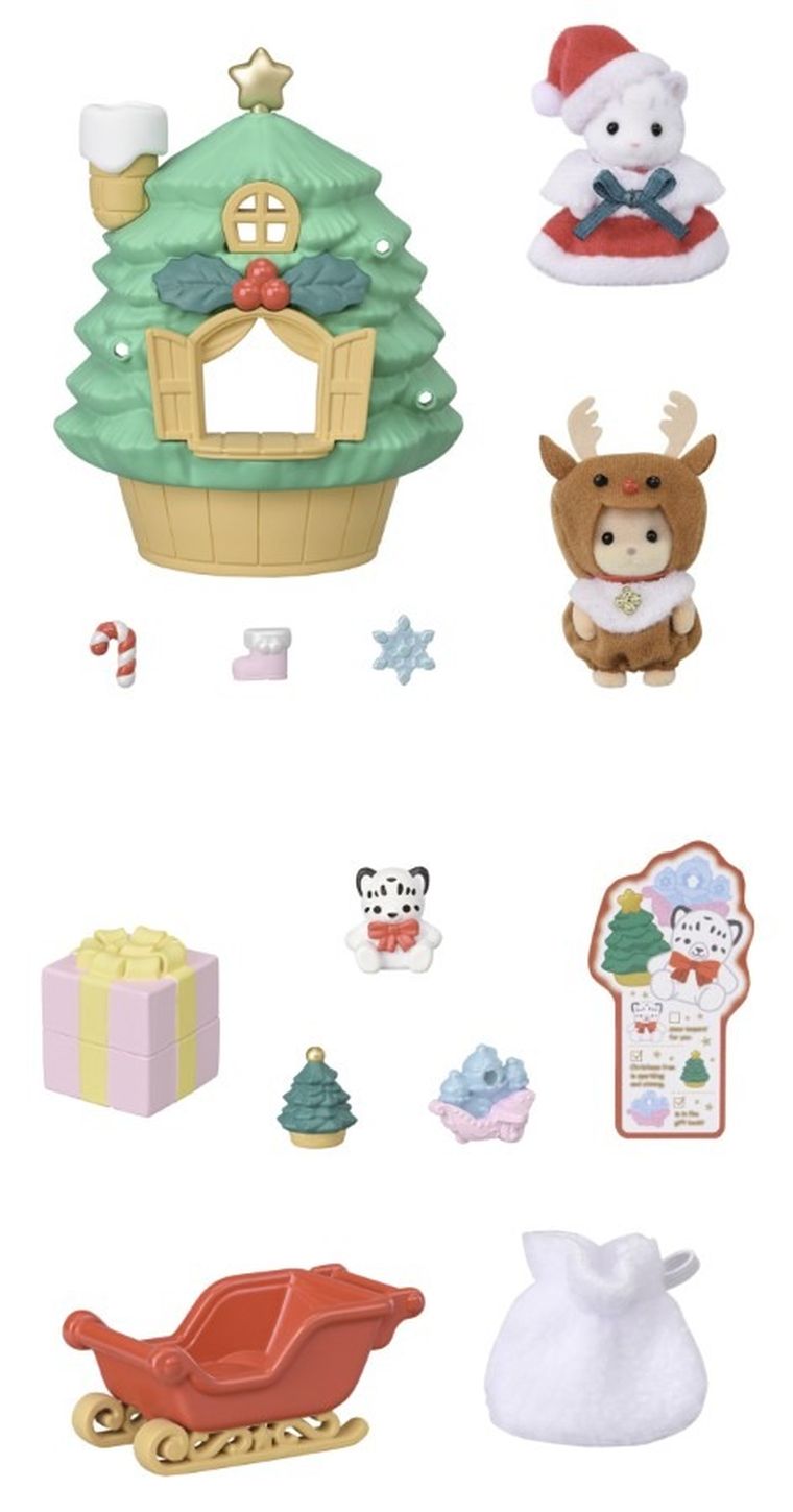 Sylvanian Families, Baby Santa's Christmas Tree House, set de joaca cu figurine si accesorii, 5822