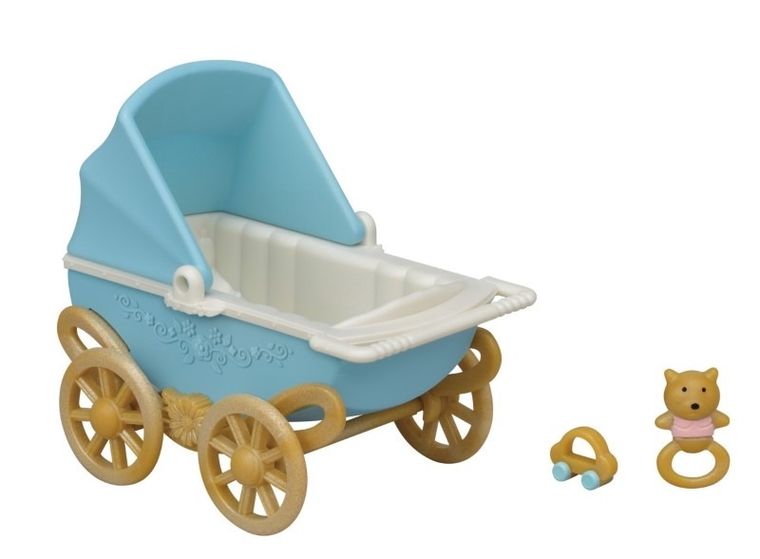 Sylvanian Families, Iepurasii gemeni cu urechiuse de cicolata, carucior, accesorii, set, 5432