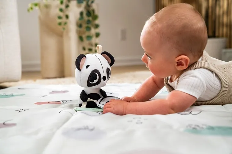Tiny Love, Tiny Smarts, jucarie cu agatatoare, ursulet panda, alb-negru