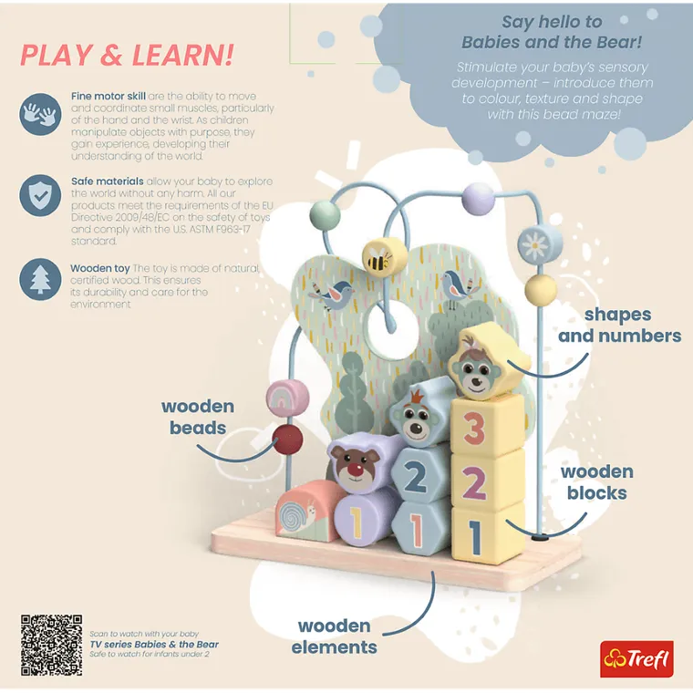Trefl, Babies and the Bear, labirint cu bile din lemn, jucarie educativa