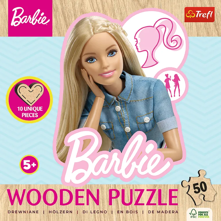 Trefl, Wood Craft Junior, Barbie, puzzle din lemm, 50 piese