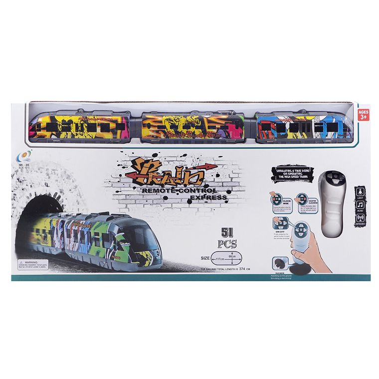 Tren, vehicul cu telecomanda, lumini si sunete, 51 elemente