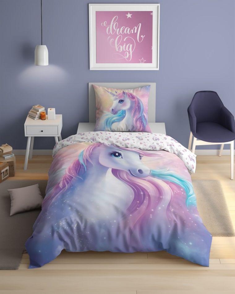Unicorn, set lenjerie de pat single, 140-200 cm