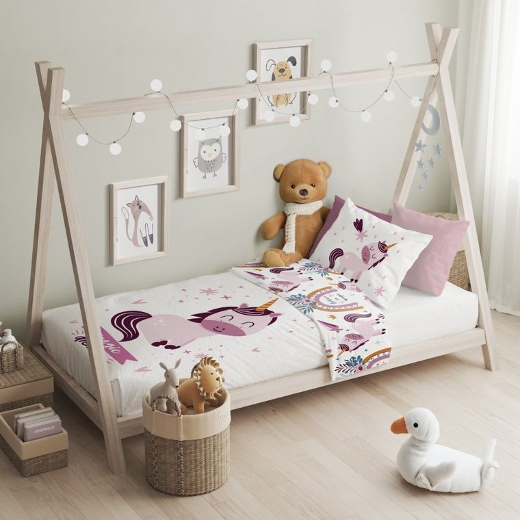 Unicorn, set lenjerie de pat single, din bumbac, 100-135 cm