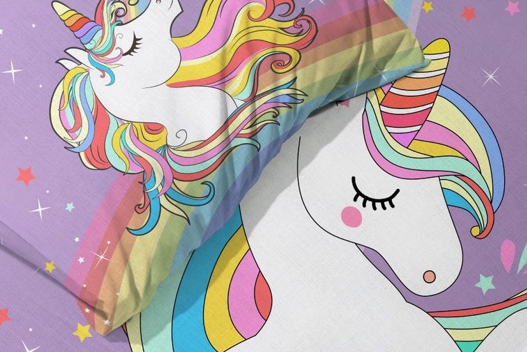 Unicorn, set lenjerie de pat single, din bumbac, 100-135 cm