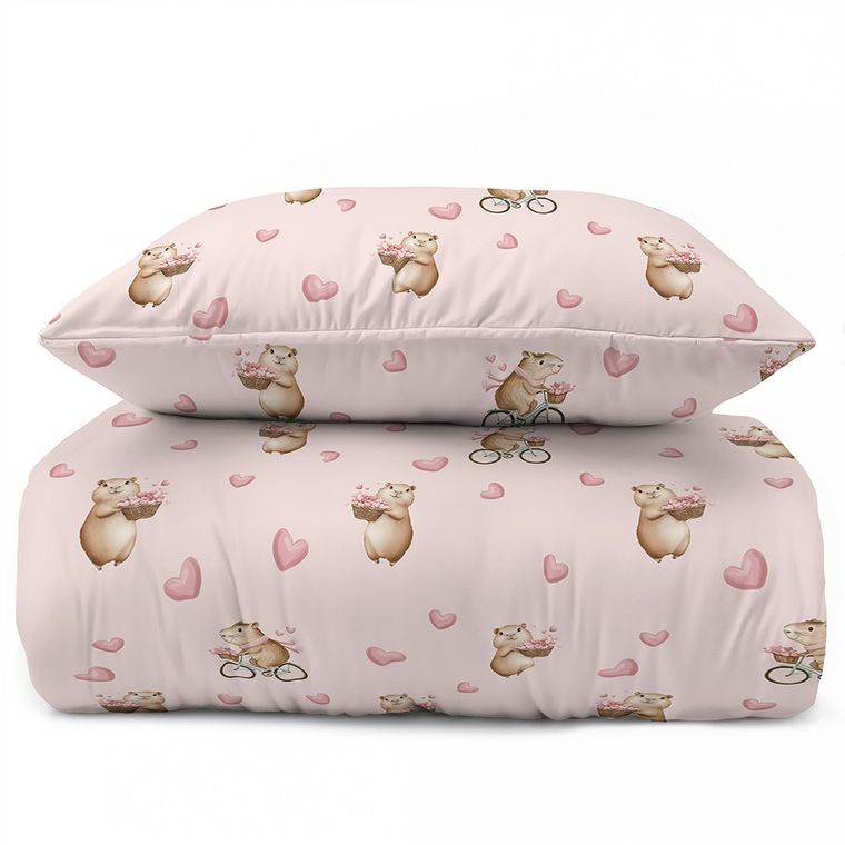 XOXO, set de lenjerie de pat pentru tineri, 140-200 cm + 70-80 cm, Capibara