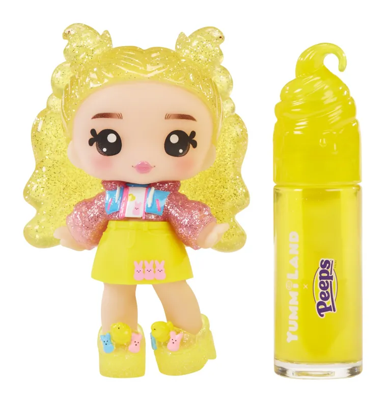 Yummiland, PEEPS, Lip Gloss Doll, Goldie Mallows, mini papusa + luciu de buze DIY
