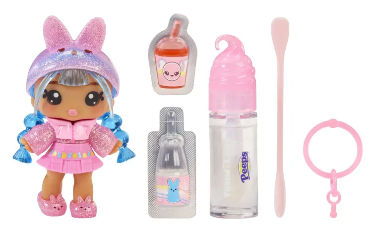 Yummiland, PEEPS, Lip Gloss Doll, Maddie Mallows, mini papusa + luciu de buze DIY