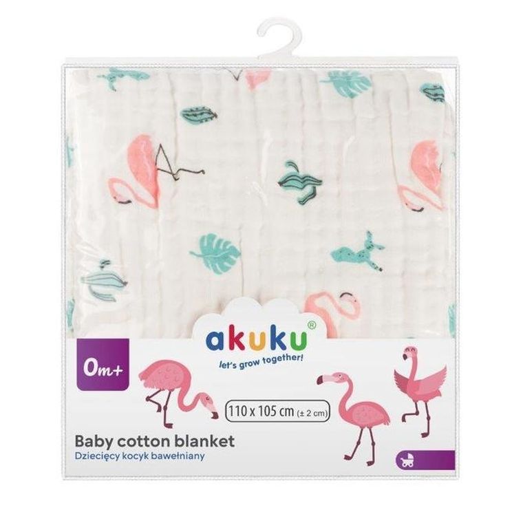 Akuku, Flamingo, patura din muselina, 110-105 cm