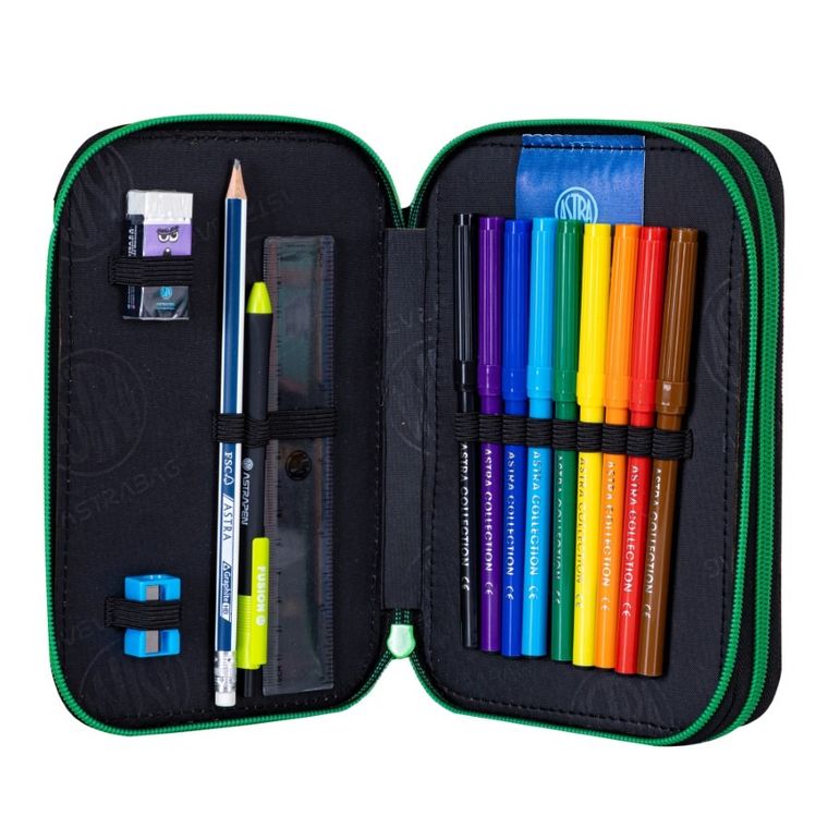 Astrabag, penar cu 2 compartimente, cu rechizite scolare, Pixel Hero