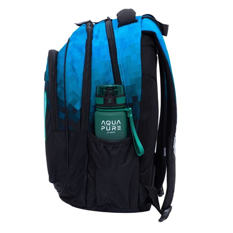 Astrabag, rucsac pentru scoala, cu 3 compartimente, Blue Pixel
