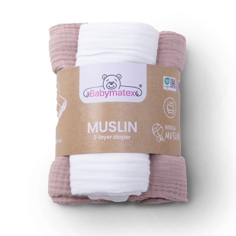 Babymatex, scutece din muselina, roz, 70-80 cm, 3 buc.