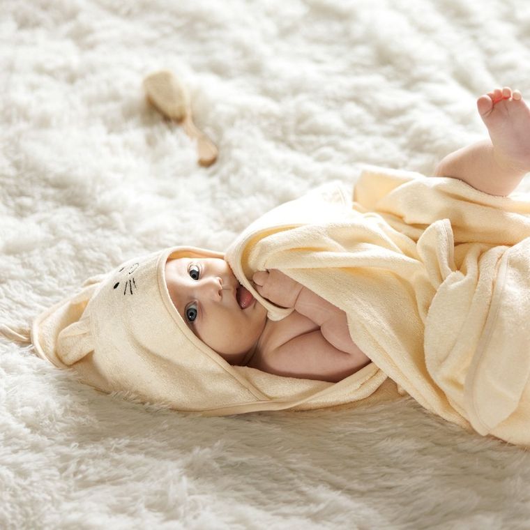 BabyOno, Halat de baie din bambus cu gluga, crem, 100-100 cm