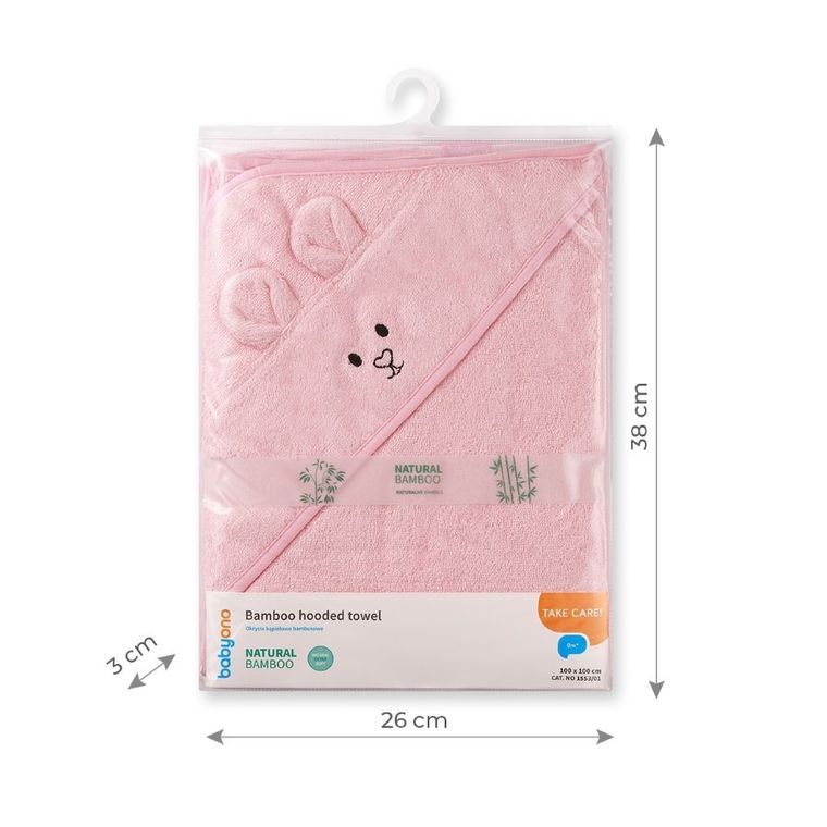 BabyOno, prosop cu gluga, din bambus, 100-100 cm, roz