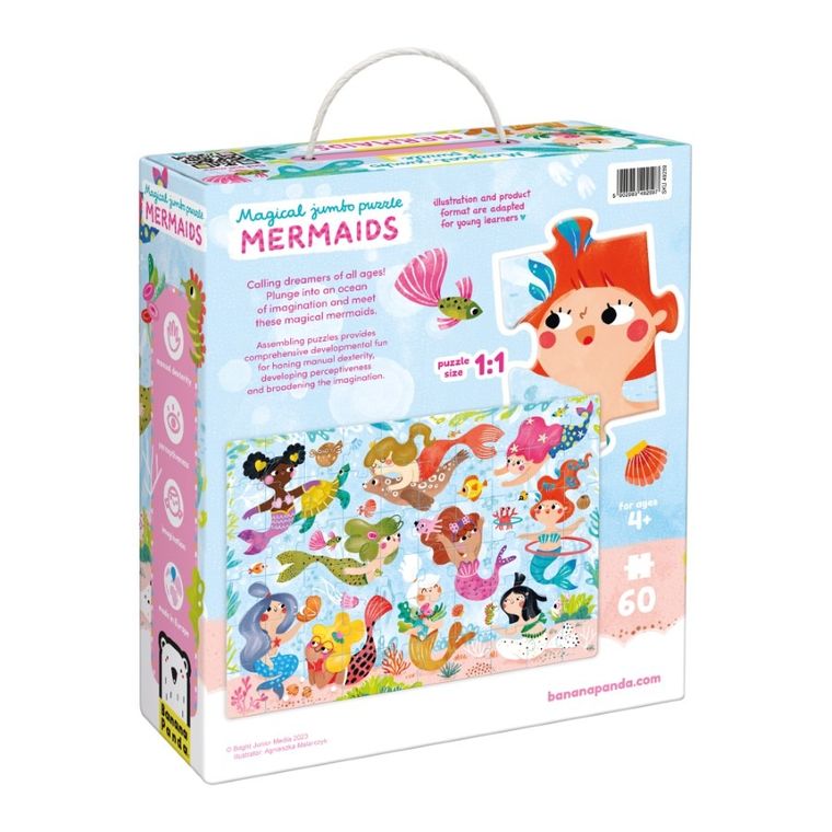 Banana Panda, Magical Jumbo Puzzle Sirene, set de puzzle-uri, pentru varsta de 4+, 60 piese