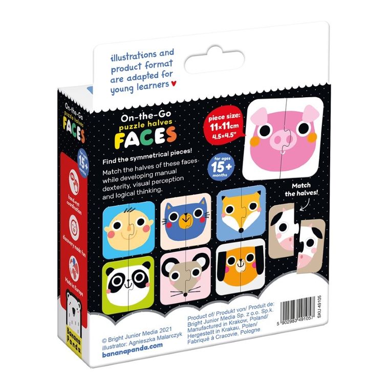 Banana Panda, On-the-Go Puzzle Jumatati de fete, set creativ de puzzle-uri, pentru varsta de 15 luni+, 16 piese