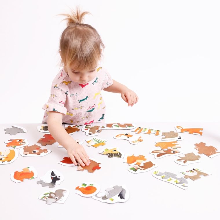 Banana Panda, Progressive Puzzle Animalute din padure, set de puzzle-uri, pentru varsta de 2+, 33 piese