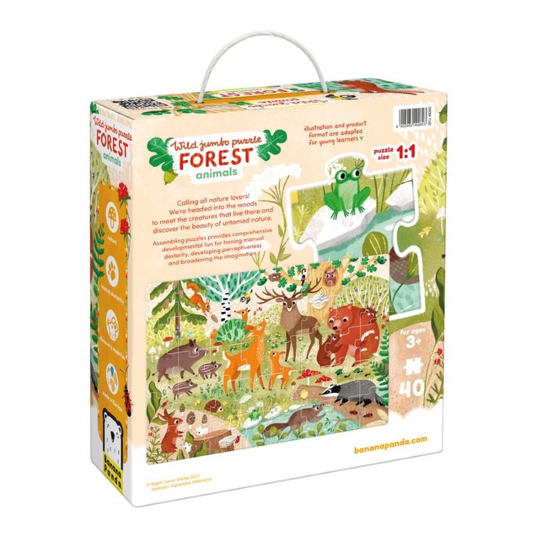 Banana Panda, Wild Jumbo Puzzle Animale din padure, set de puzzle-uri, pentru varsta de 3+, 40 piese