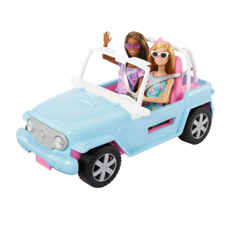 Barbie, Masina jeep off-road + 2 papusi, set de joaca
