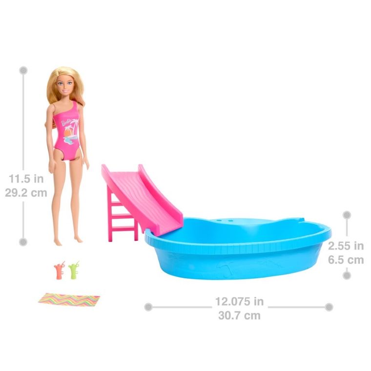 Barbie, Piscina, set de joaca cu papusa si accesorii