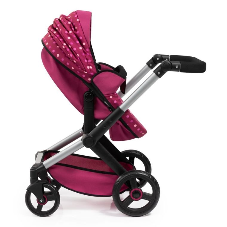 Bayer Design, Xeo Combi, carucior multifunctional pentru papusi, set cu patut pliabil, geanta si accesorii, burgundia