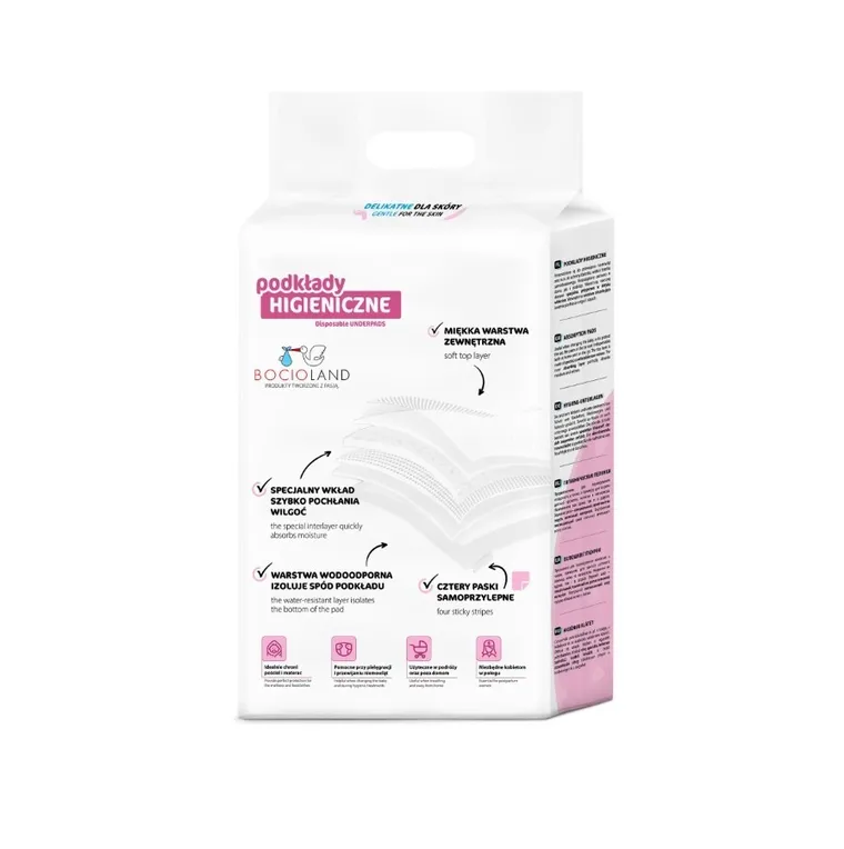 Bocioland, aleze igienice autoadezive, super absorbante, 60-90 cm, 30 buc.