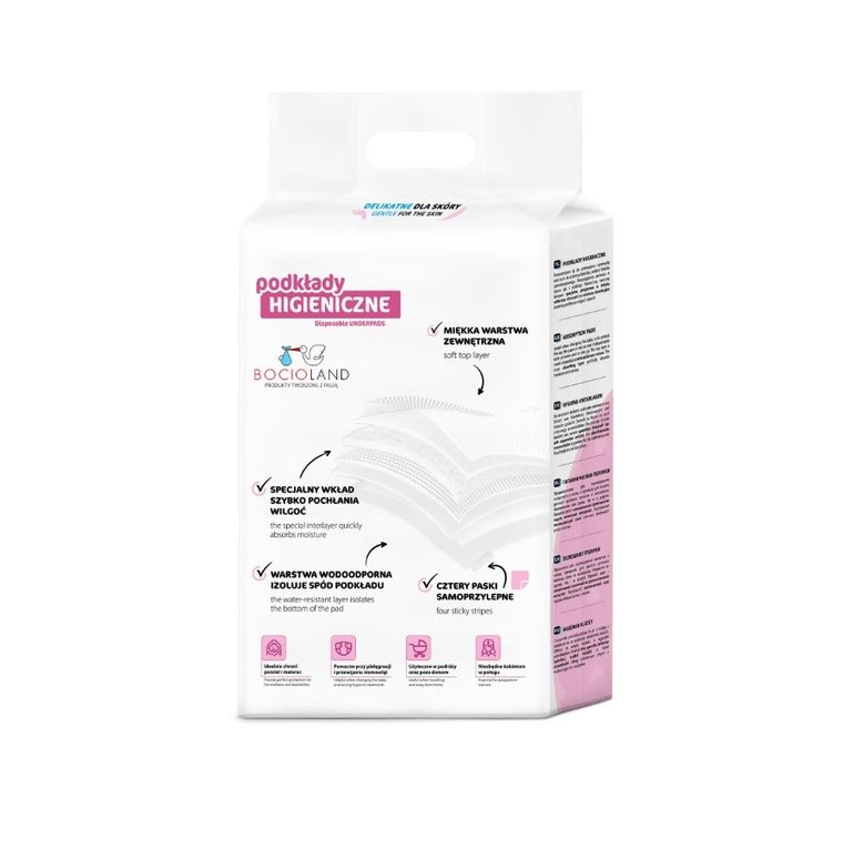 Bocioland, aleze igienice multifunctionale cu benzi autoadezive, de unica folosinta, 90-60 cm, 10 buc.