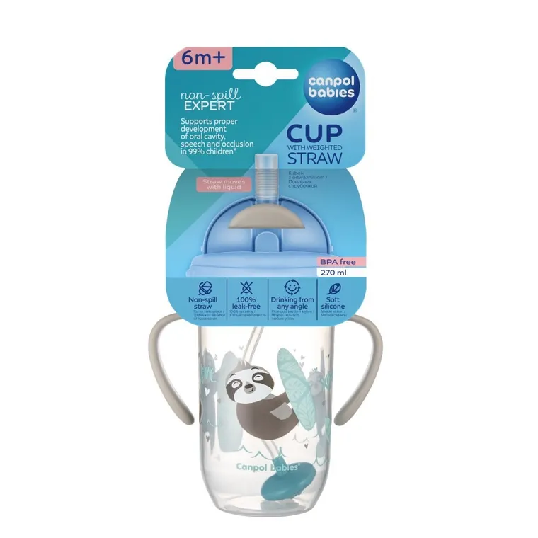 Canpol babies, Exotic Animals, canita anti-varsare cu pai, gri, 270 ml