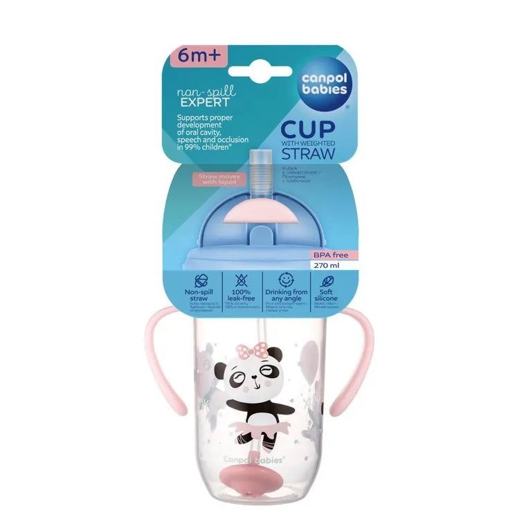 Canpol babies, Exotic Animals, canita anti-varsare cu pai, roz, 270 ml