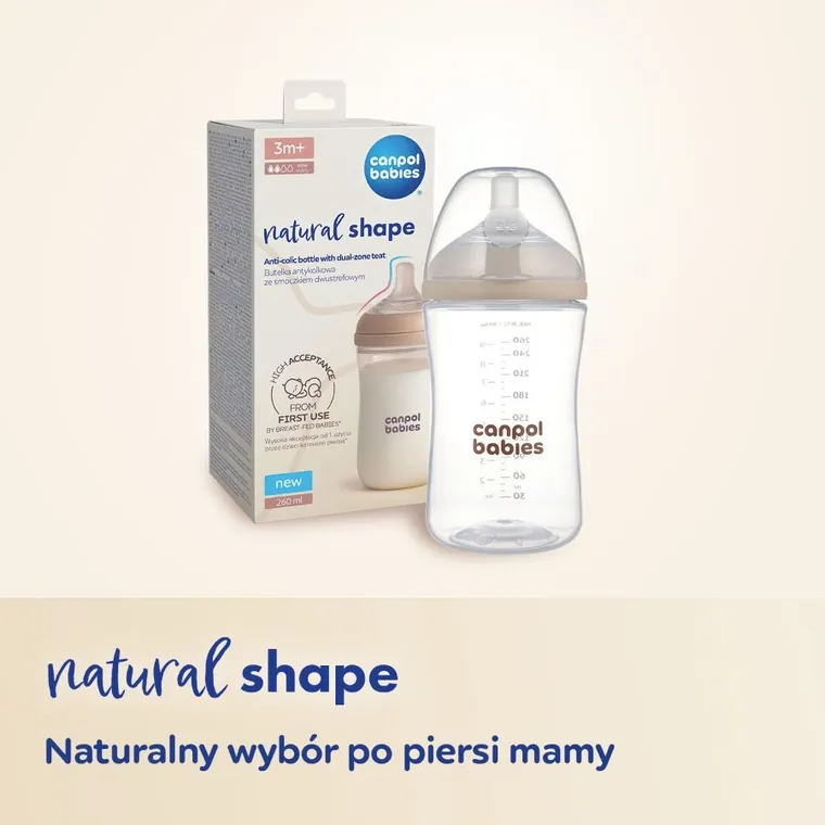 Canpol babies, Natural Shape, biberon cu tetina doua zone, 330 ml