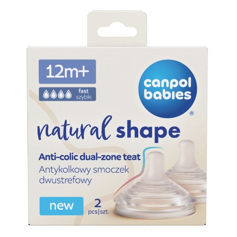 Canpol babies, Natural Shape, tetina doua zone anti-colic, 12 luni+, 2 buc.