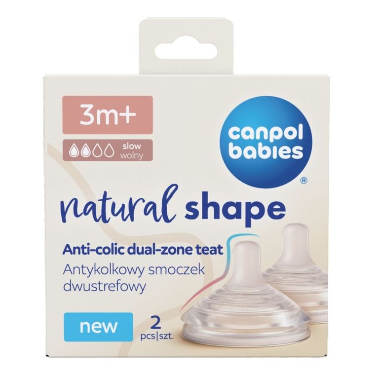 Canpol babies, Natural Shape, tetina doua zone anti-colic, 3 luni+, 2 buc.