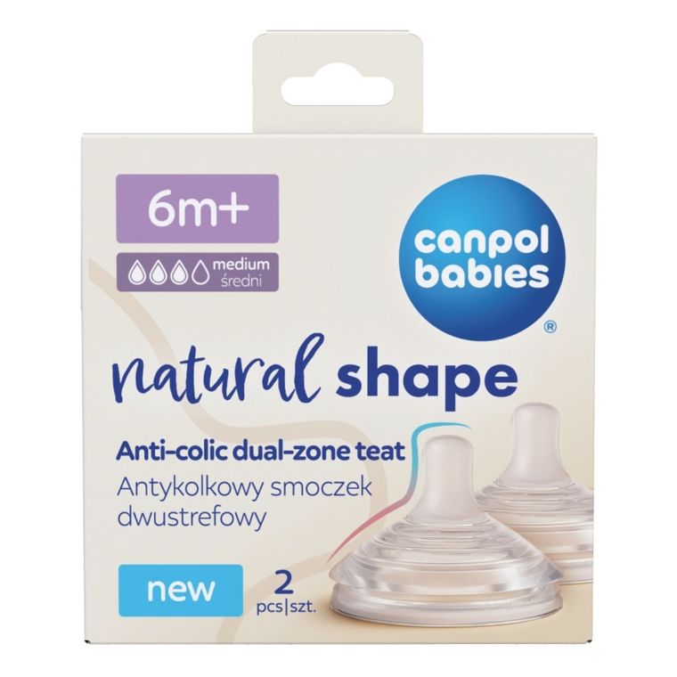 Canpol babies, Natural Shape, tetina doua zone anti-colic, 6 luni+, 2 buc.