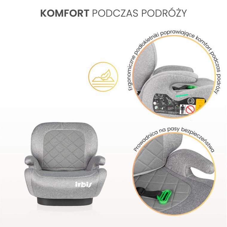 Caretero, Irbis, i-Size, scaun auto, inaltator, gri melanj, 125-150 cm