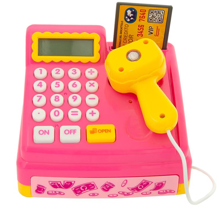 Casa de marcat cu accesorii, lumini si sunete, roz