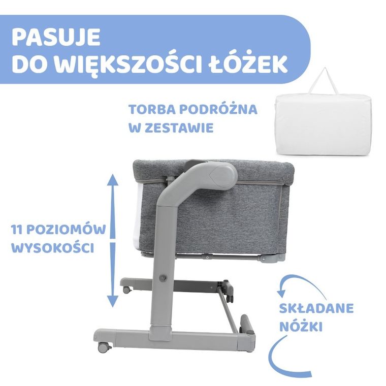 Chicco, Co-Sleeping Next2me, Magic Evo, patut atasabil, Dark Grey