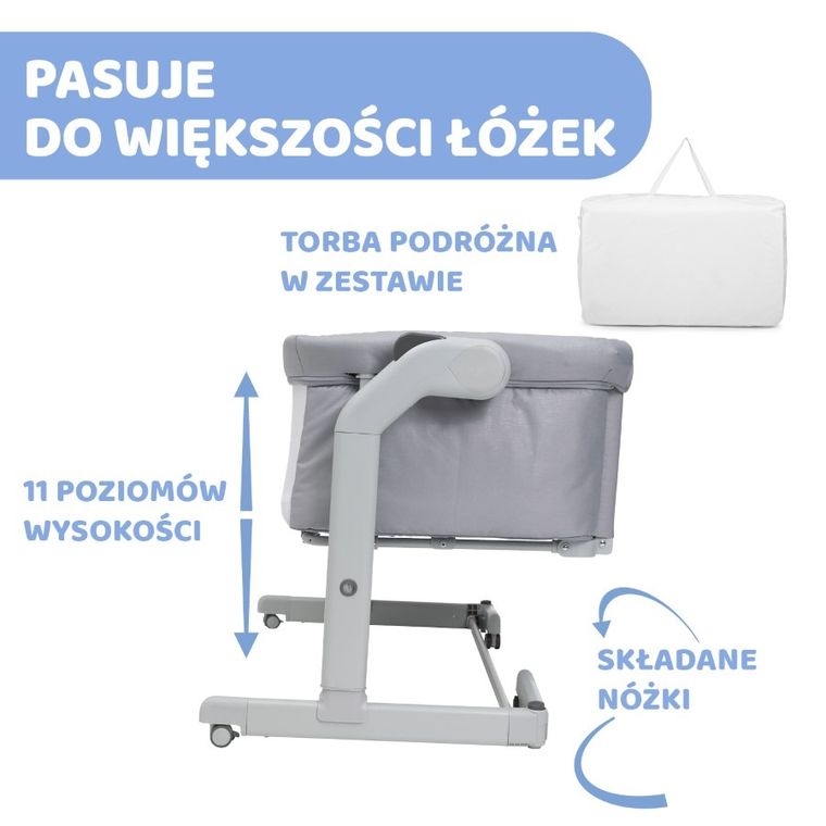 Chicco, Co-Sleeping Next2me, Magic Evo, patut atasabil, Grey Mist