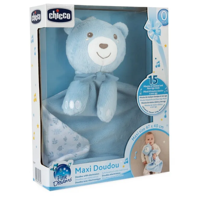 Chicco, First Dreams, jucarie de plus cu muzica, Maxi Doudou, albastru