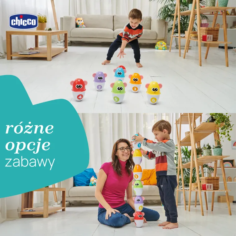Chicco, Fit&Fun, Joc de bowling 2in1 cu popice verticale