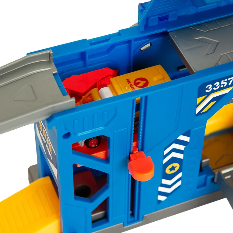 City Action, Politie si pompieri, garaj cu vehicule si walkie-talkie, lumini si sunete