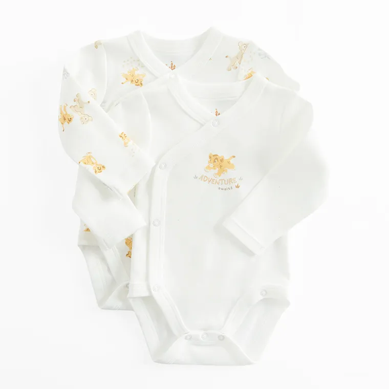 Cool Club, Body cu maneca lunga pentru baieti, alb, imprimeu Lion King, set, 2 buc.