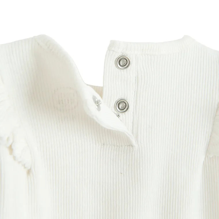 Cool Club, Body cu maneca lunga pentru fete, din tricot striat, alb