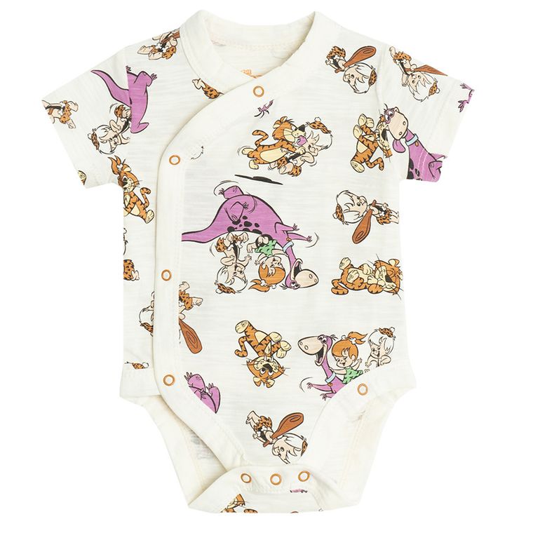 Cool Club, Body cu maneca scurta pentru bebelusi, mix, imprimeu The Flintstones, set, 2 buc.